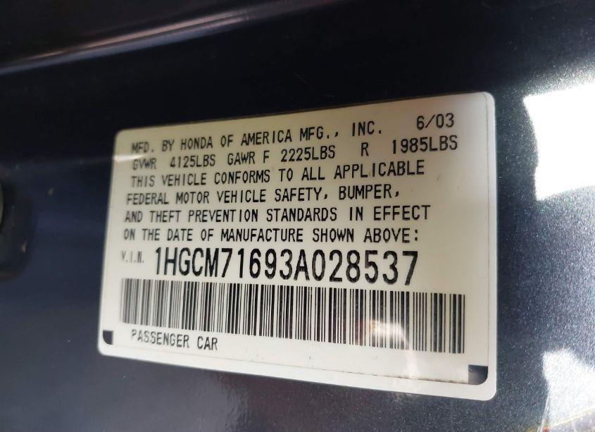Photo 9 of 2003 Honda Accord 2.4 EX (VIN 1HGCM71693A028537)