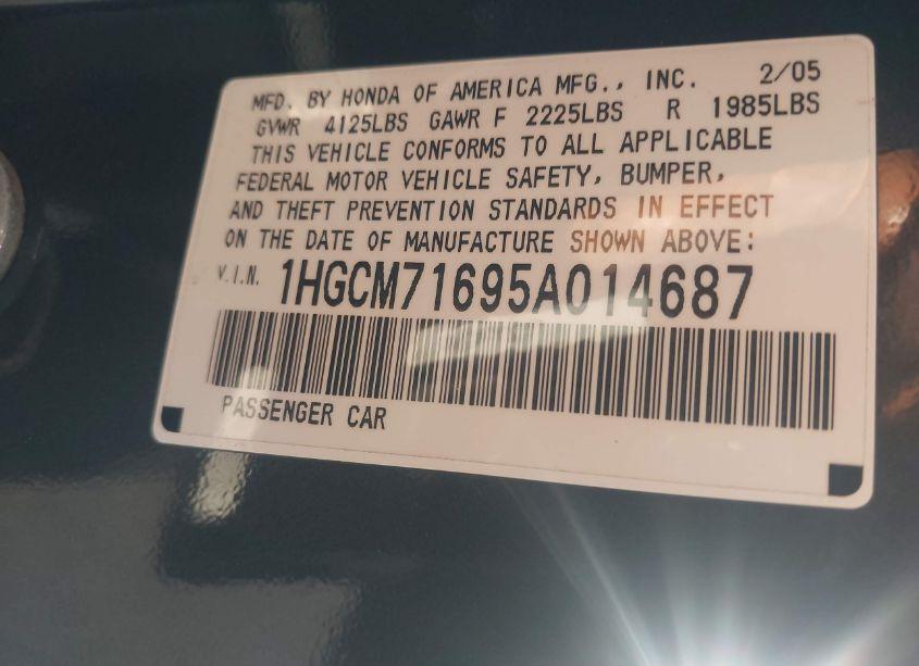 Photo 9 of 2005 Honda Accord 2.4 EX (VIN 1HGCM71695A014687)