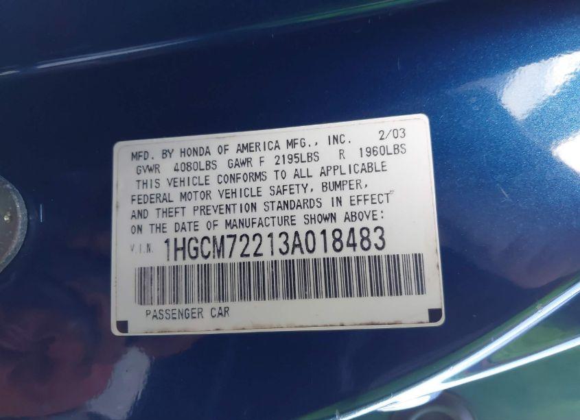 Photo 9 of 2003 Honda Accord 2.4 LX (VIN 1HGCM72213A018483)