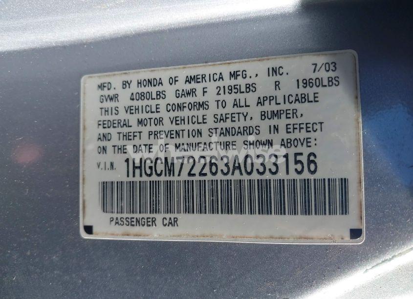 Photo 9 of 2003 Honda Accord 2.4 LX (VIN 1HGCM72263A033156)