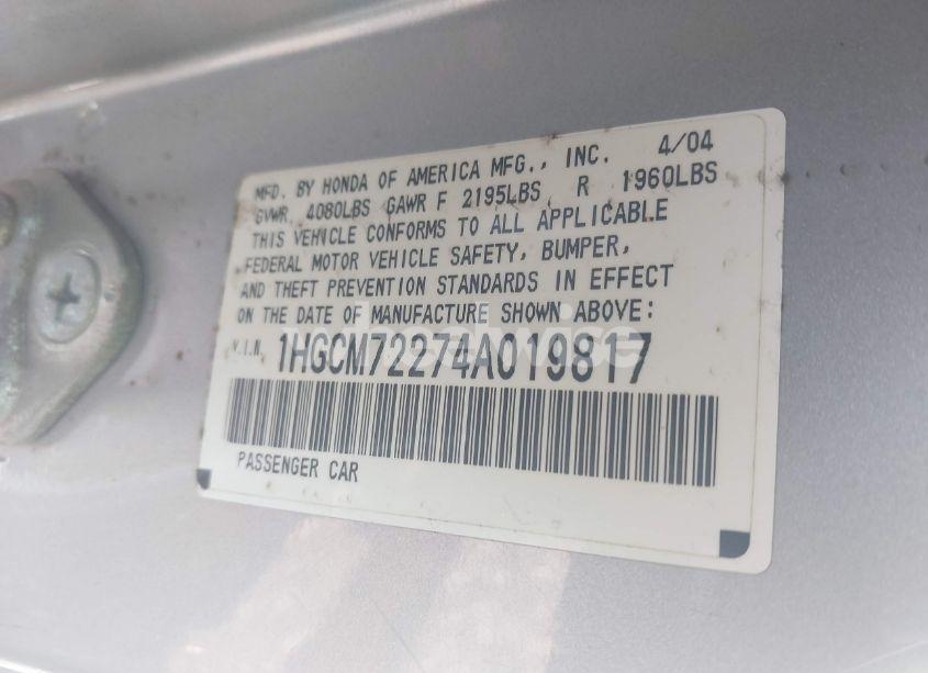 Photo 9 of 2004 Honda Accord 2.4 LX (VIN 1HGCM72274A019817)