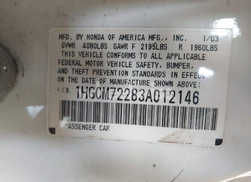 Photo 9 of 2003 Honda Accord 2.4 LX (VIN 1HGCM72283A012146)