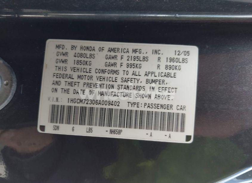 Photo 9 of 2006 Honda Accord 2.4 LX (VIN 1HGCM72306A009402)