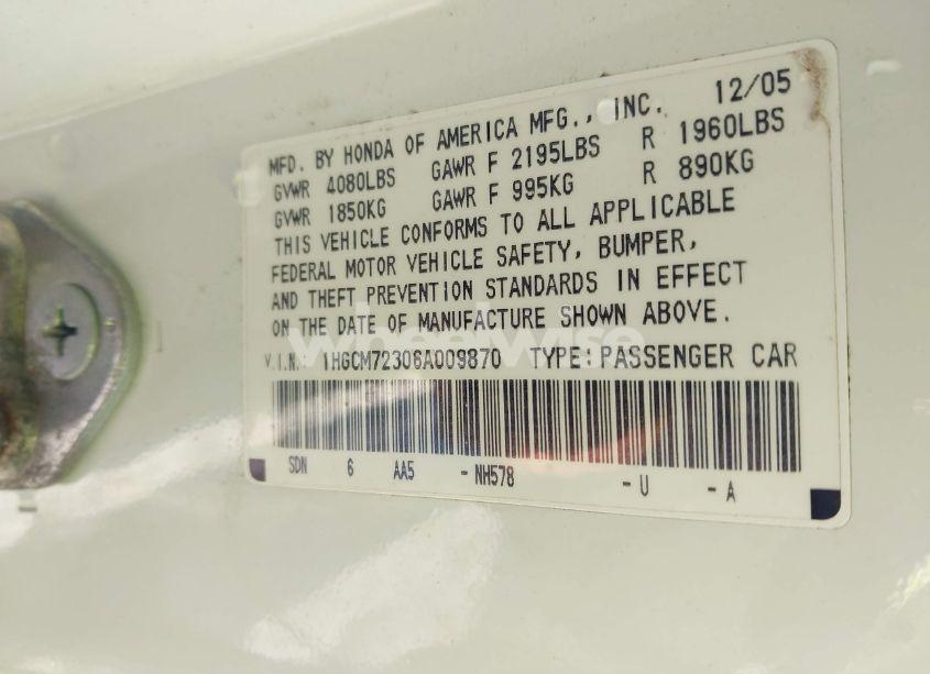Photo 9 of 2006 Honda Accord 2.4 LX (VIN 1HGCM72306A009870)