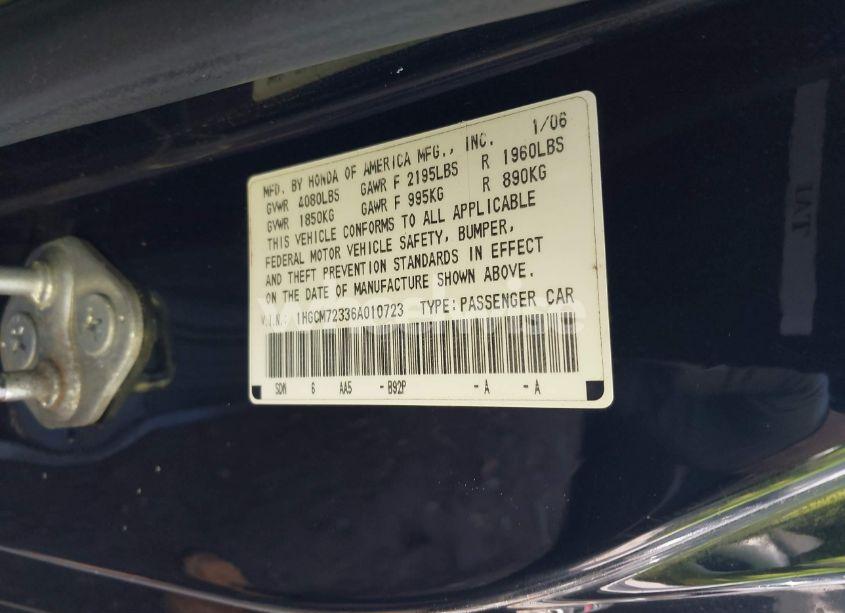 Photo 9 of 2006 Honda Accord 2.4 LX (VIN 1HGCM72336A010723)