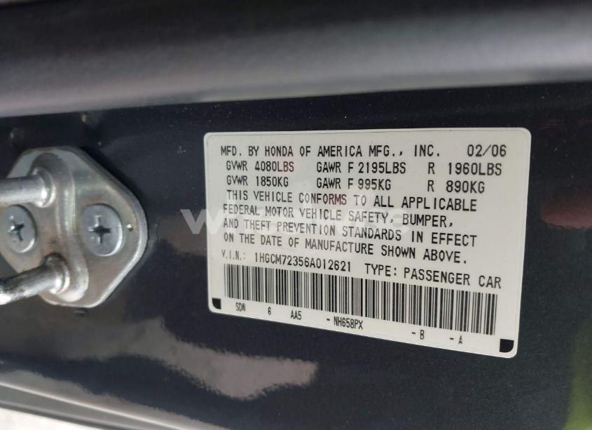 Photo 9 of 2006 Honda Accord 2.4 LX (VIN 1HGCM72356A012621)