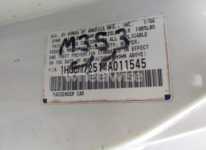 Photo 9 of 2004 Honda Accord 2.4 EX (VIN 1HGCM72514A011545)