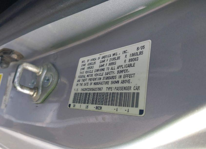 Photo 9 of 2005 Honda Accord 2.4 LX SPECIAL EDITION (VIN 1HGCM72565A027967)