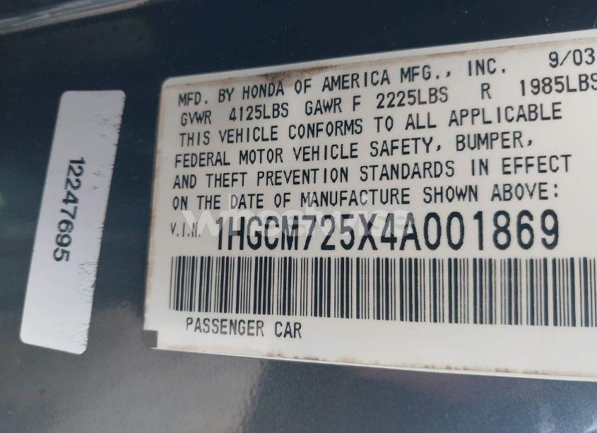 Photo 9 of 2004 Honda Accord 2.4 EX (VIN 1HGCM725X4A001869)