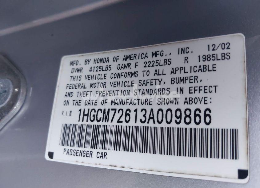 Photo 9 of 2003 Honda Accord 2.4 EX (VIN 1HGCM72613A009866)