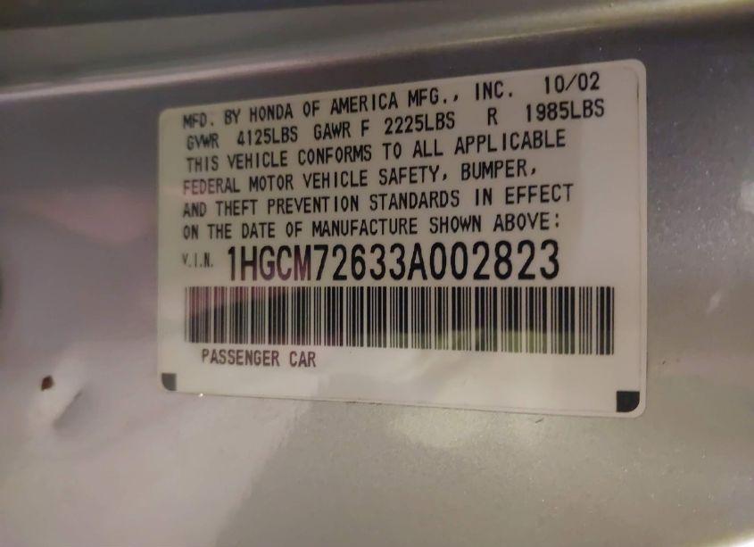 Photo 9 of 2003 Honda Accord 2.4 EX (VIN 1HGCM72633A002823)