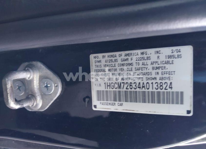 Photo 9 of 2004 Honda Accord 2.4 EX (VIN 1HGCM72634A013824)