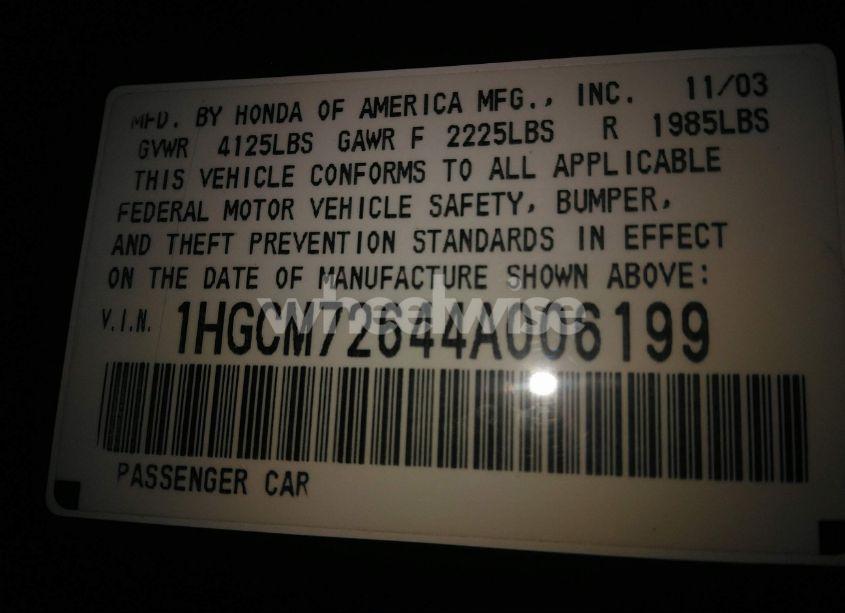 Photo 9 of 2004 Honda Accord 2.4 EX (VIN 1HGCM72644A006199)