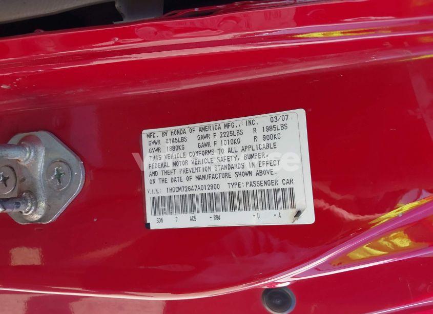 Photo 9 of 2007 Honda Accord EX (VIN 1HGCM72647A012900)
