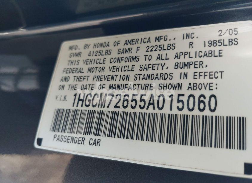 Photo 9 of 2005 Honda Accord 2.4 EX (VIN 1HGCM72655A015060)