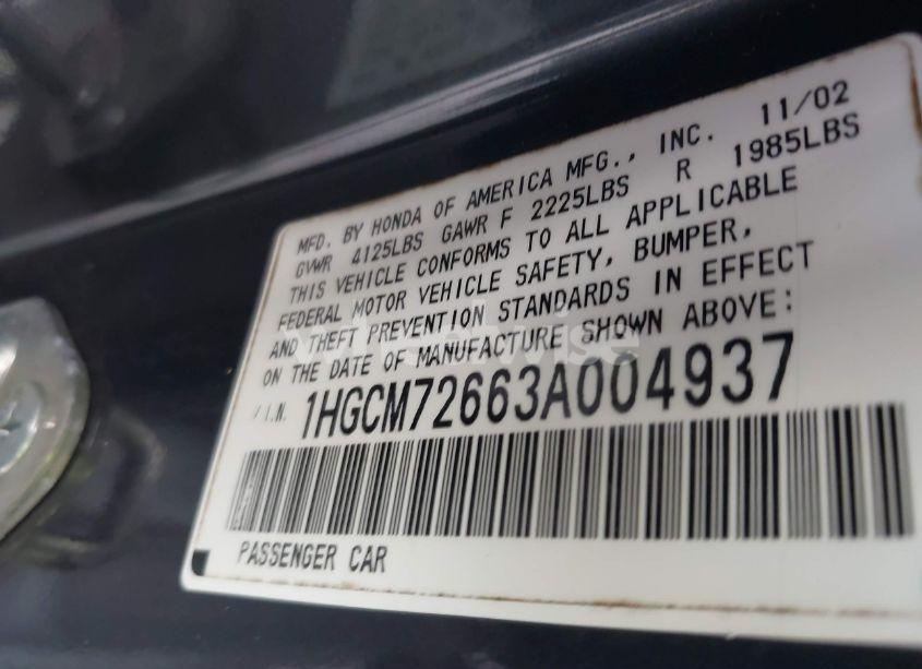 Photo 9 of 2003 Honda Accord 2.4 EX (VIN 1HGCM72663A004937)