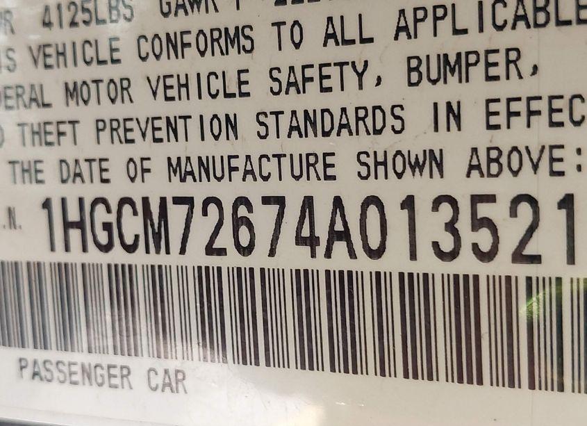 Photo 9 of 2004 Honda Accord 2.4 EX (VIN 1HGCM72674A013521)