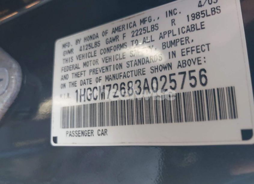 Photo 9 of 2003 Honda Accord 2.4 EX (VIN 1HGCM72683A025756)