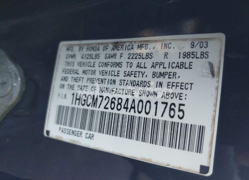 Photo 9 of 2004 Honda Accord 2.4 EX (VIN 1HGCM72684A001765)