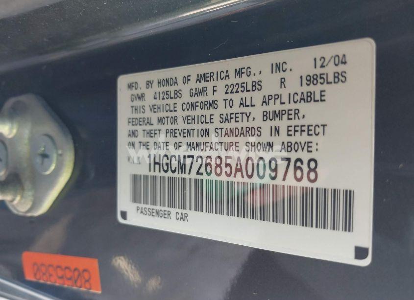 Photo 9 of 2005 Honda Accord 2.4 EX (VIN 1HGCM72685A009768)