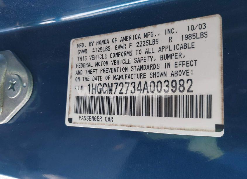 Photo 9 of 2004 Honda Accord 2.4 EX (VIN 1HGCM72734A003982)