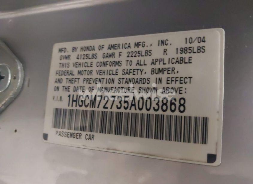 Photo 9 of 2005 Honda Accord 2.4 EX (VIN 1HGCM72735A003868)