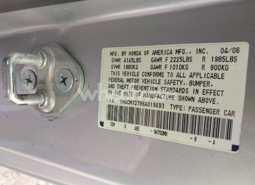 Photo 9 of 2006 Honda Accord 2.4 EX (VIN 1HGCM72796A019493)