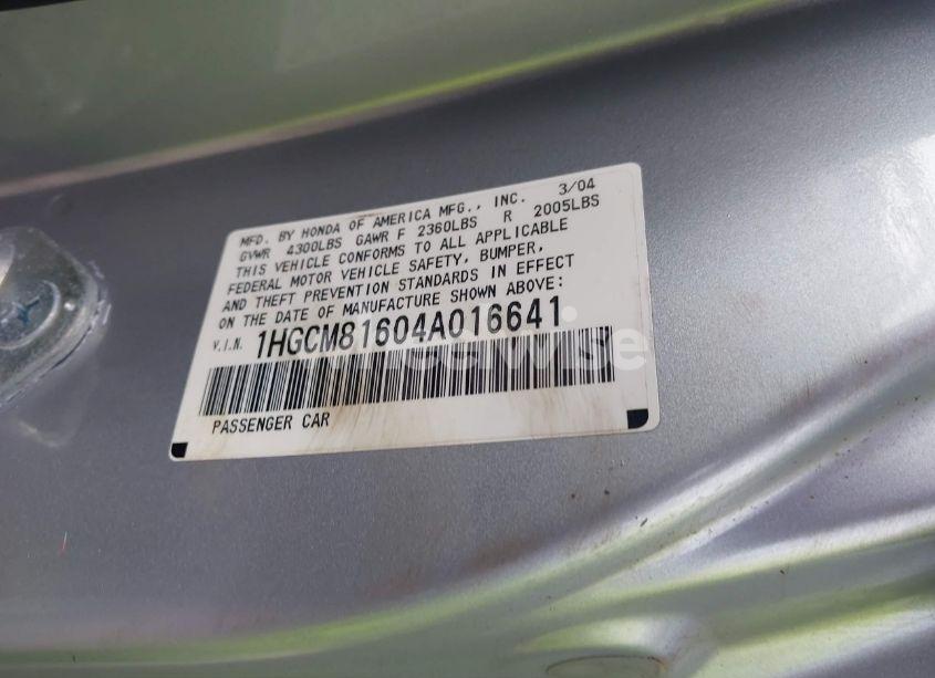 Photo 9 of 2004 Honda Accord 3.0 EX (VIN 1HGCM81604A016641)