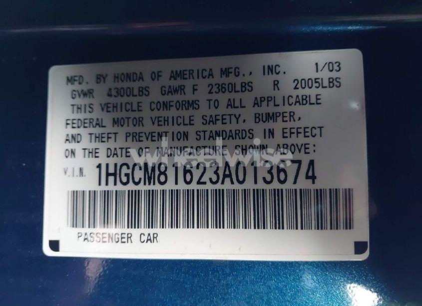 Photo 9 of 2003 Honda Accord 3.0 EX (VIN 1HGCM81623A013674)