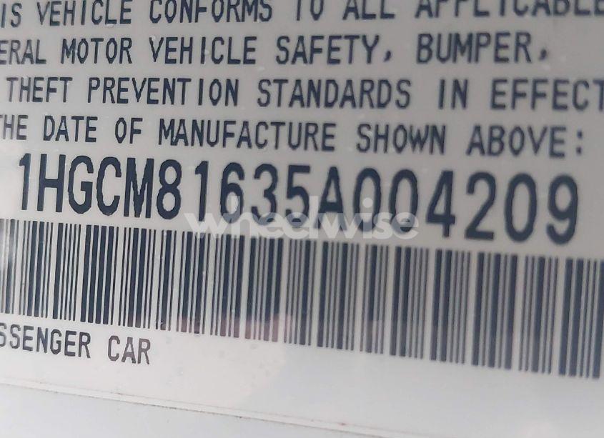 Photo 9 of 2005 Honda Accord 3.0 EX (VIN 1HGCM81635A004209)