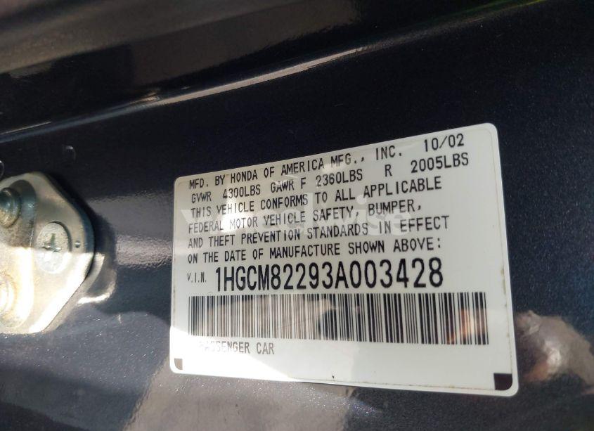 Photo 9 of 2003 Honda Accord 3.0 LX (VIN 1HGCM82293A003428)