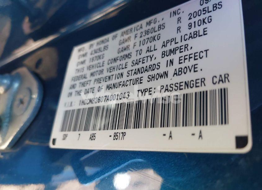 Photo 9 of 2007 Honda Accord 3.0 EX (VIN 1HGCM82607A001043)