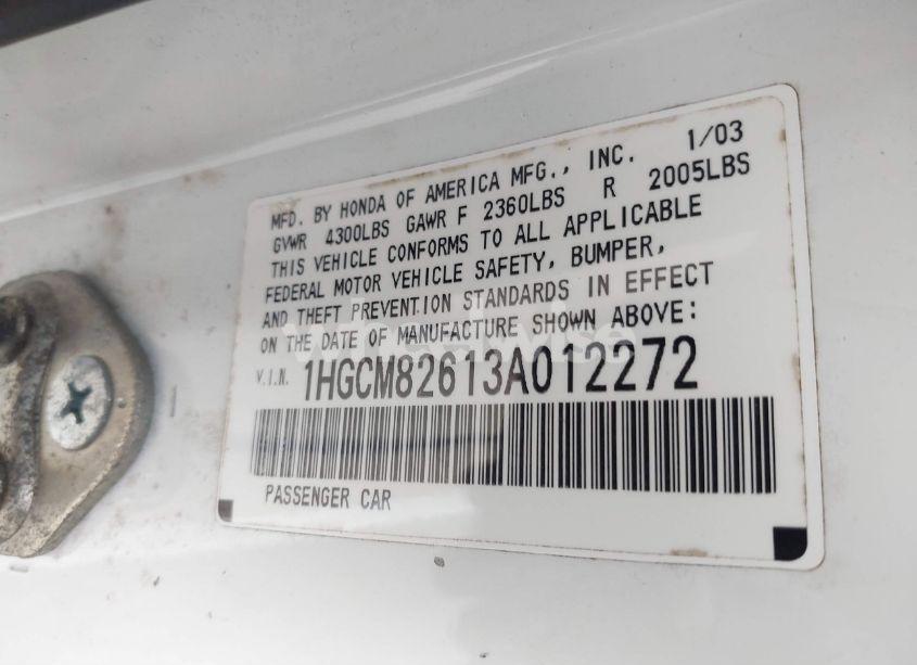 Photo 9 of 2003 Honda Accord 3.0 EX (VIN 1HGCM82613A012272)