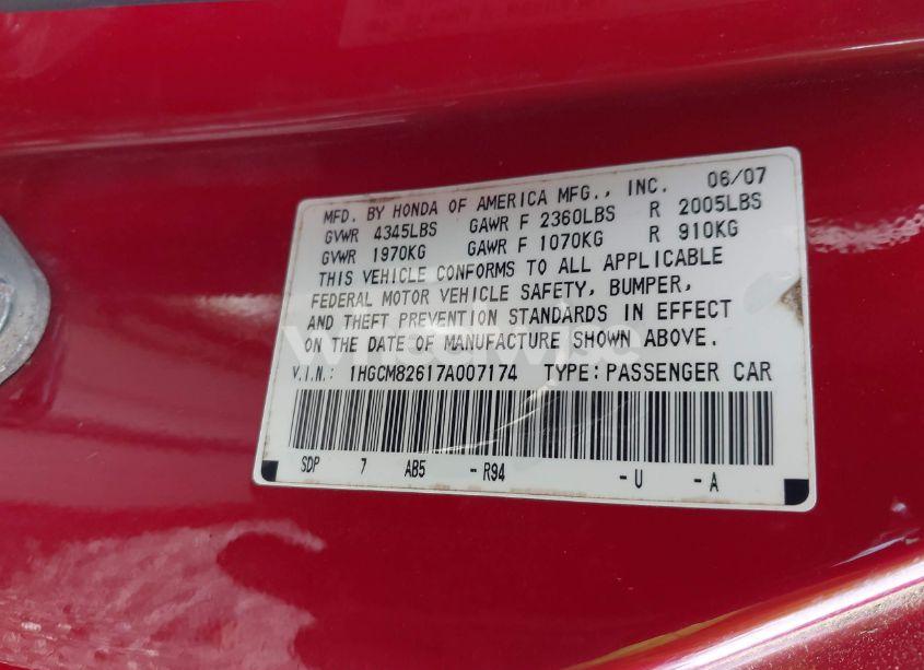 Photo 9 of 2007 Honda Accord 3.0 EX (VIN 1HGCM82617A007174)