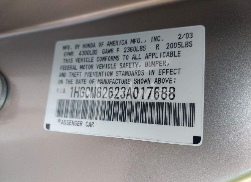 Photo 9 of 2003 Honda Accord 3.0 EX (VIN 1HGCM82623A017688)