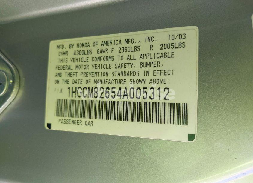 Photo 9 of 2004 Honda Accord CPE EX (VIN 1HGCM82654A005312)