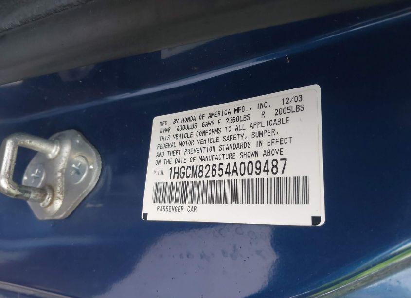 Photo 9 of 2004 Honda Accord 3.0 EX (VIN 1HGCM82654A009487)