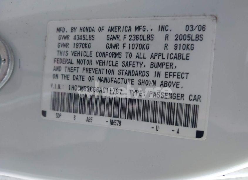 Photo 9 of 2006 Honda Accord 3.0 EX (VIN 1HGCM82666A011767)