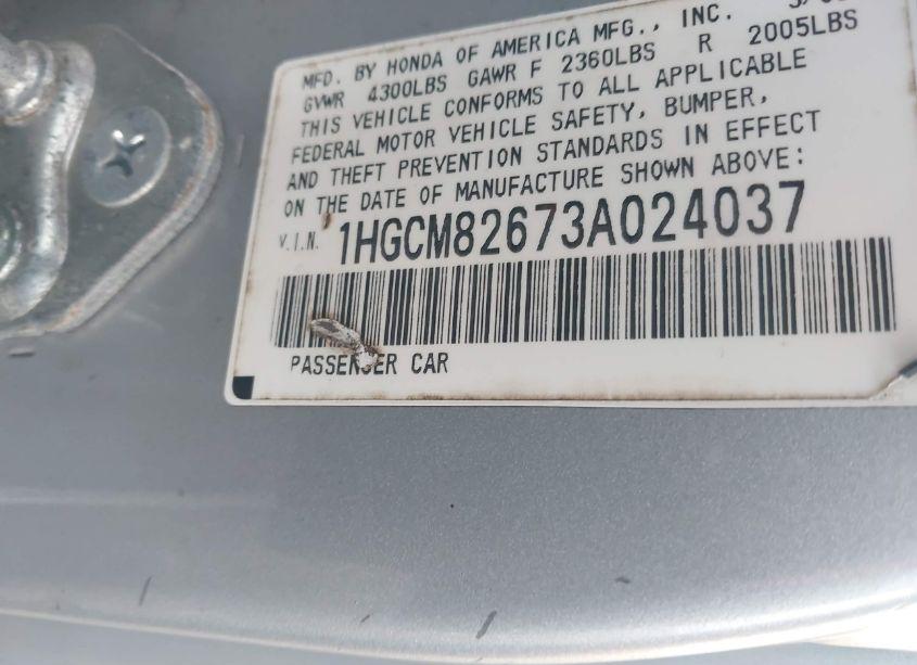 Photo 9 of 2003 Honda Accord CPE EX (VIN 1HGCM82673A024037)