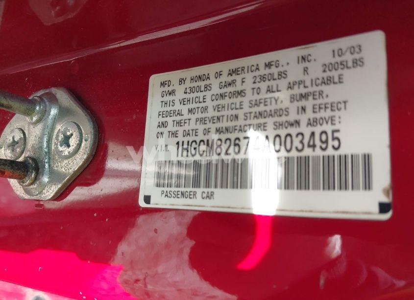 Photo 9 of 2004 Honda Accord 3.0 EX (VIN 1HGCM82674A003495)