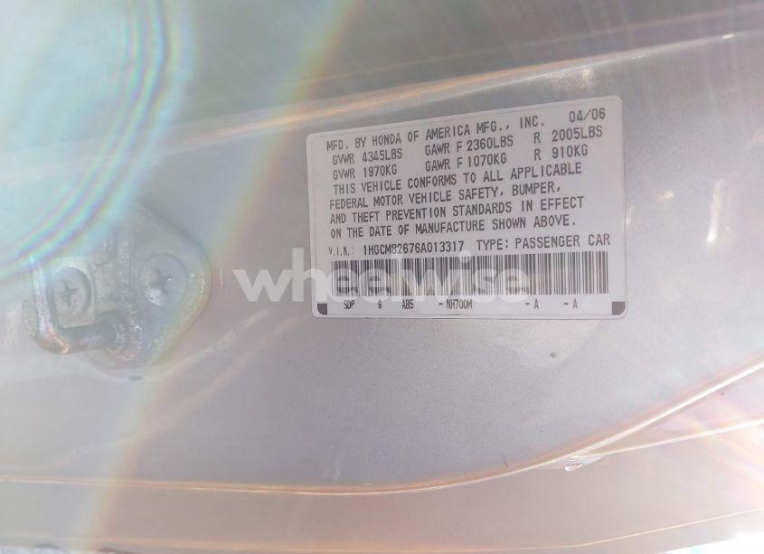 Photo 9 of 2006 Honda Accord 3.0 EX (VIN 1HGCM82676A013317)