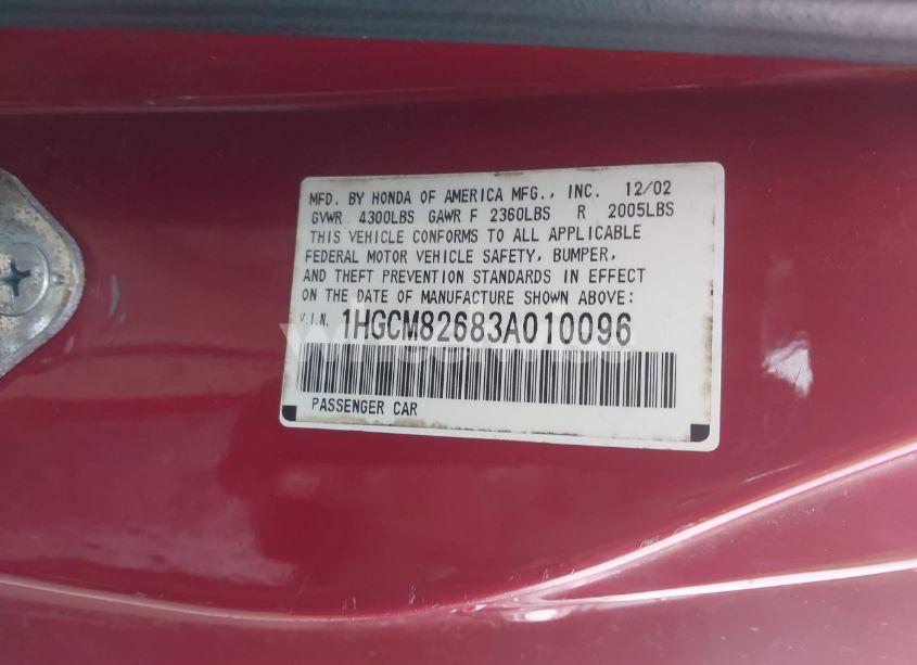 Photo 9 of 2003 Honda Accord 3.0 EX (VIN 1HGCM82683A010096)