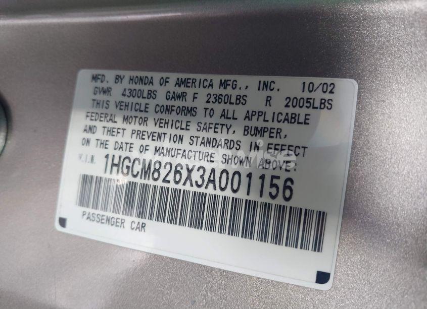 Photo 9 of 2003 Honda Accord 3.0 EX (VIN 1HGCM826X3A001156)