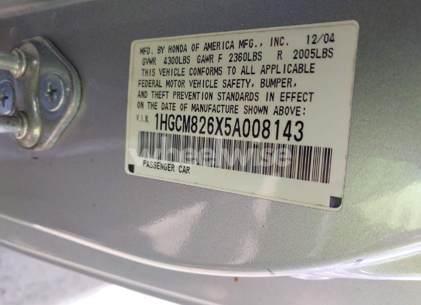 Photo 9 of 2005 Honda Accord 3.0 EX (VIN 1HGCM826X5A008143)