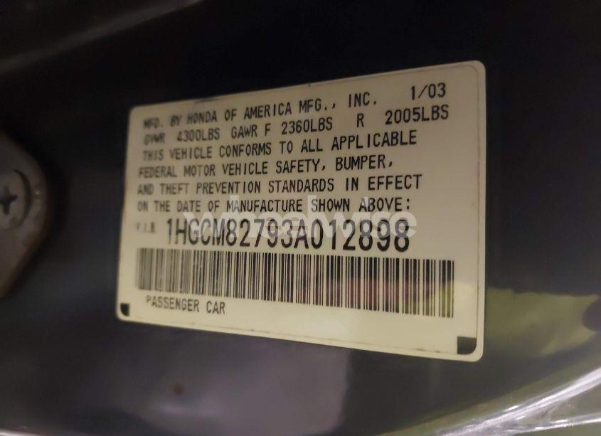 Photo 9 of 2003 Honda Accord 3.0 EX (VIN 1HGCM82793A012898)