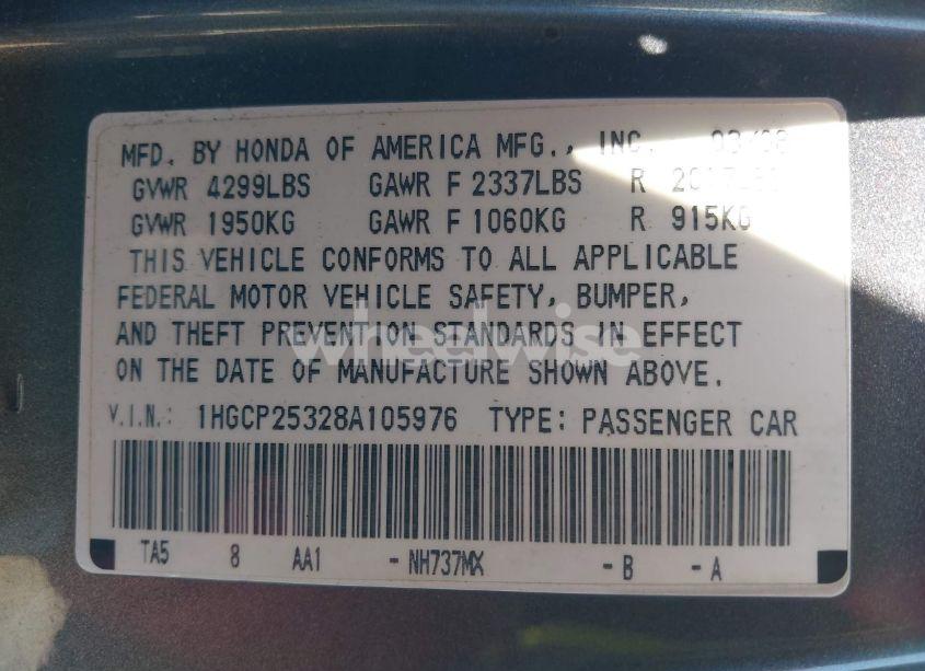 Photo 9 of 2008 Honda Accord 2.4 LX (VIN 1HGCP25328A105976)