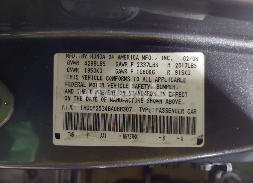 Photo 9 of 2008 Honda Accord 2.4 LX (VIN 1HGCP25348A088307)