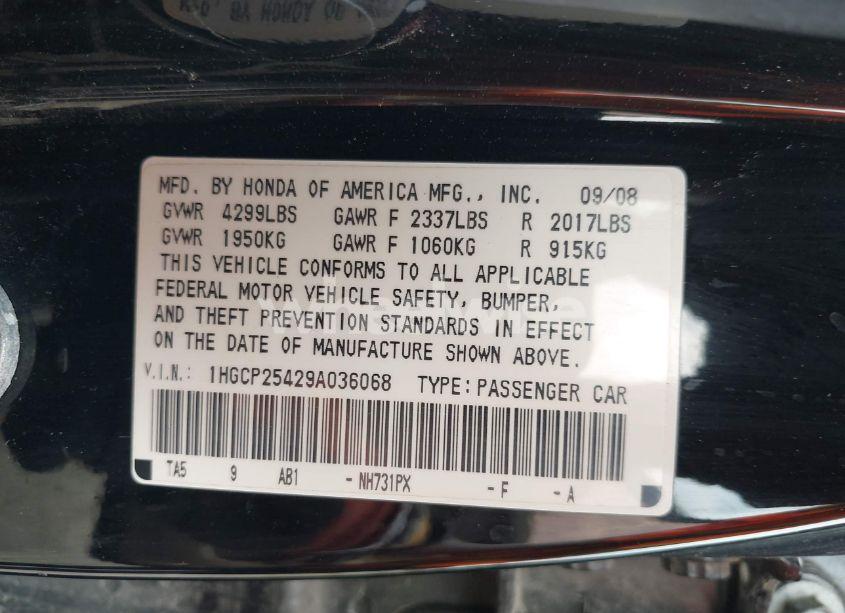 Photo 9 of 2009 Honda Accord 2.4 LX-P (VIN 1HGCP25429A036068)