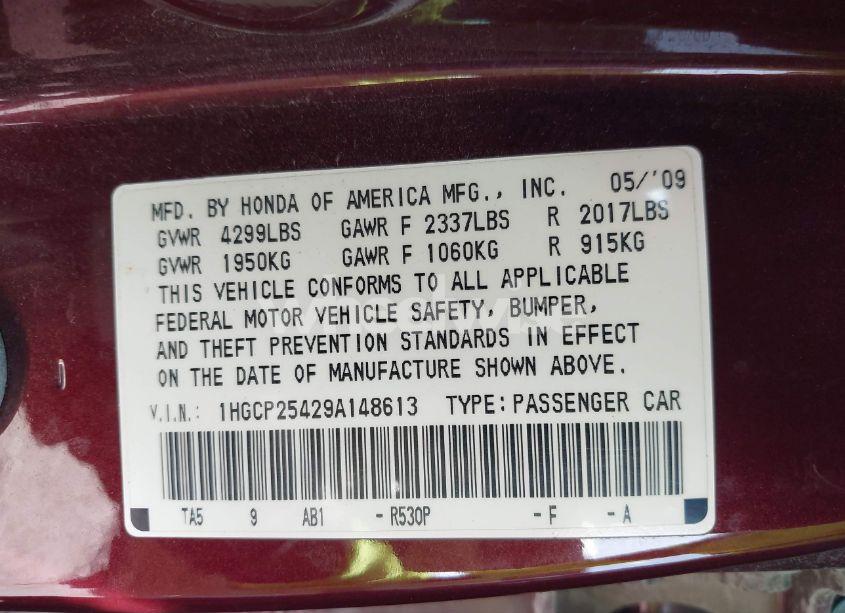 Photo 9 of 2009 Honda Accord 2.4 LX-P (VIN 1HGCP25429A148613)