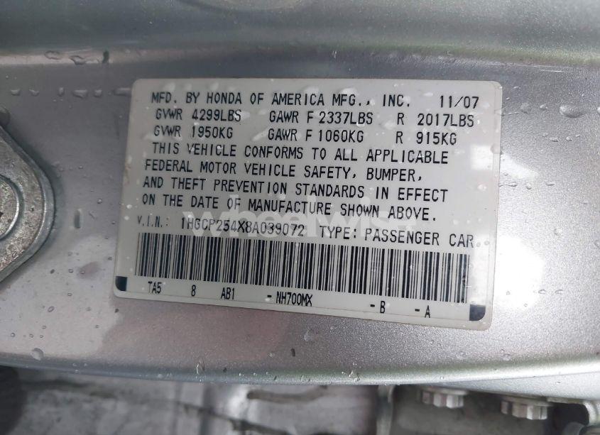 Photo 9 of 2008 Honda Accord 2.4 LX-P (VIN 1HGCP254X8A039072)